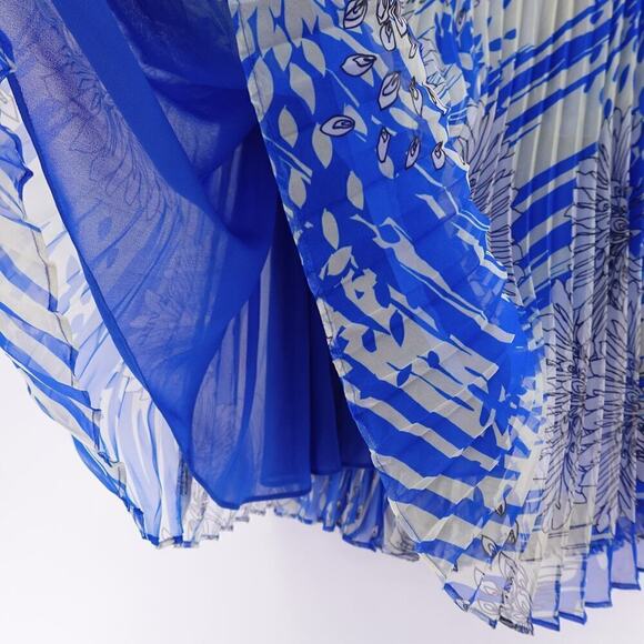 Miss Wu Sheer Dress Womens 4 Blue Floral Pleated Wedding Party Flowy Fairy - Picture 8 of 16